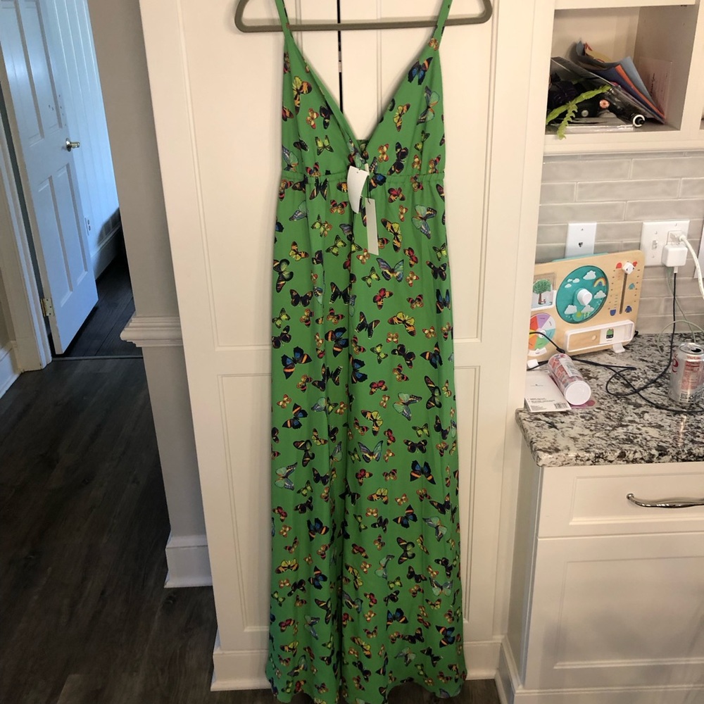 NWT L'AGENCE Green Maxi Dress with Butterfly Print - Picture 2 of 5